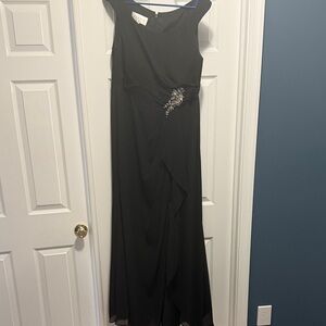 Azazie Elegant Black Evening Dress with Embellished Waist